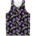Purple Watercolor Tulip Pattern Print Men's Tank Top