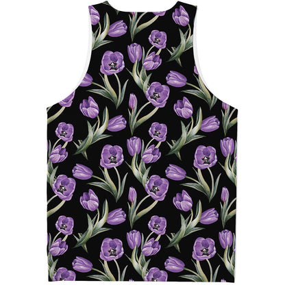 Purple Watercolor Tulip Pattern Print Men's Tank Top