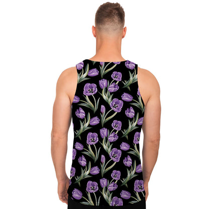 Purple Watercolor Tulip Pattern Print Men's Tank Top
