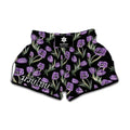 Purple Watercolor Tulip Pattern Print Muay Thai Boxing Shorts