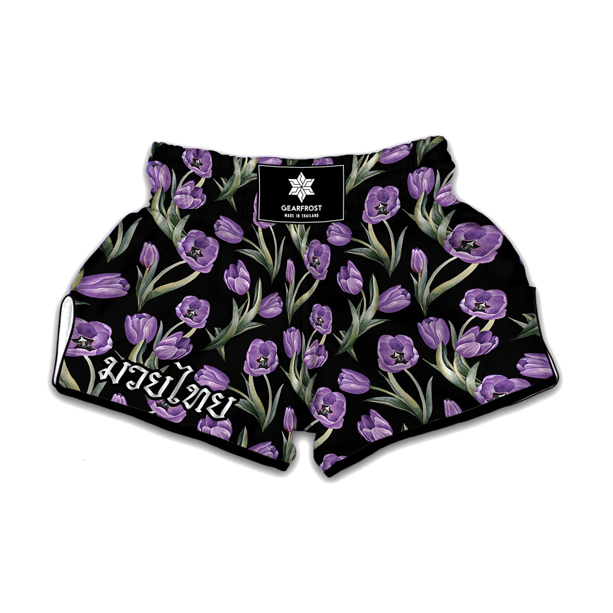 Purple Watercolor Tulip Pattern Print Muay Thai Boxing Shorts