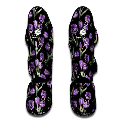 Purple Watercolor Tulip Pattern Print Muay Thai Shin Guard