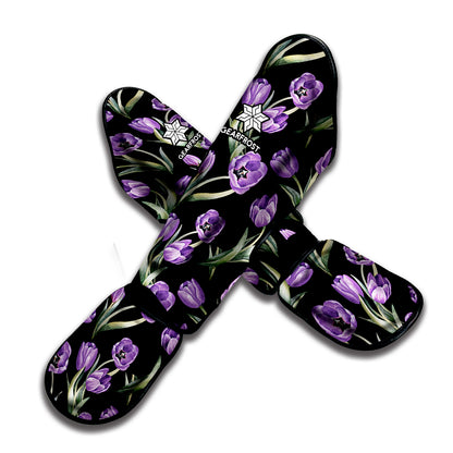 Purple Watercolor Tulip Pattern Print Muay Thai Shin Guard