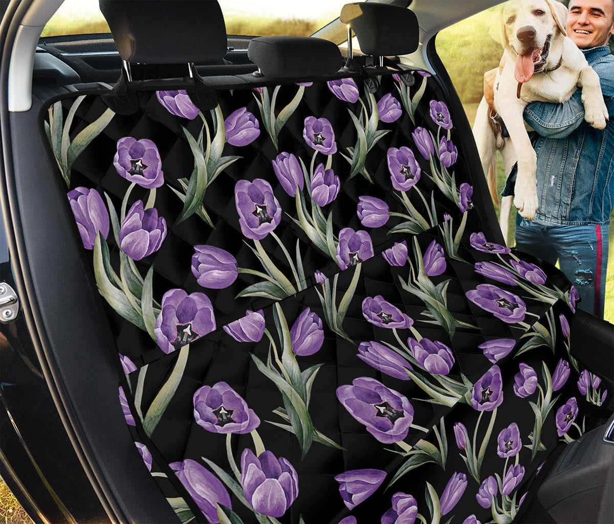 Purple Watercolor Tulip Pattern Print Pet Car Back Seat Cover