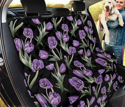 Purple Watercolor Tulip Pattern Print Pet Car Back Seat Cover