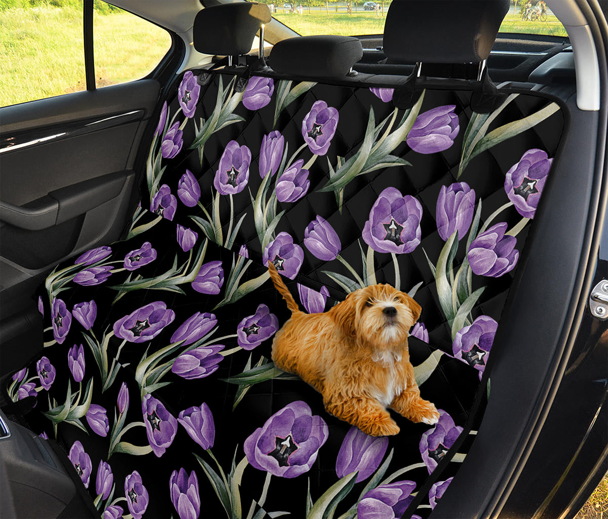 Purple Watercolor Tulip Pattern Print Pet Car Back Seat Cover