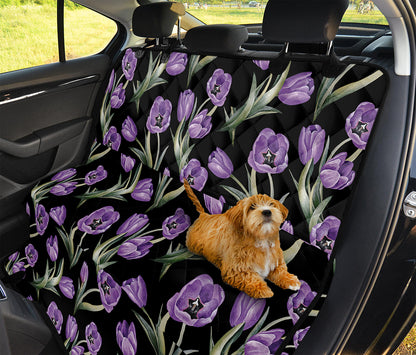 Purple Watercolor Tulip Pattern Print Pet Car Back Seat Cover