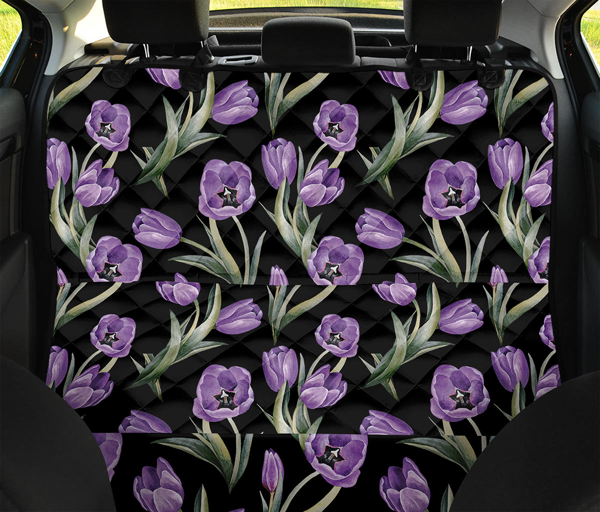 Purple Watercolor Tulip Pattern Print Pet Car Back Seat Cover