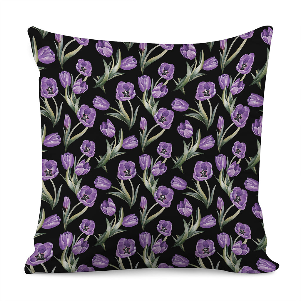 Purple Watercolor Tulip Pattern Print Pillow Cover