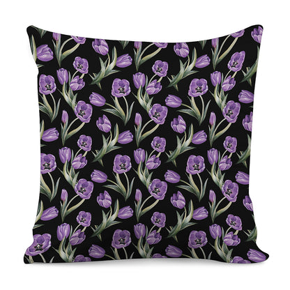 Purple Watercolor Tulip Pattern Print Pillow Cover