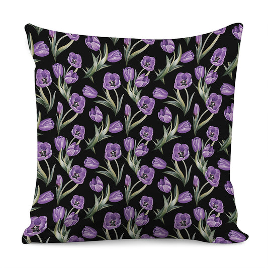 Purple Watercolor Tulip Pattern Print Pillow Cover