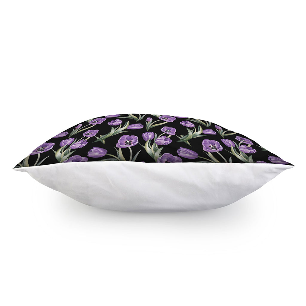 Purple Watercolor Tulip Pattern Print Pillow Cover
