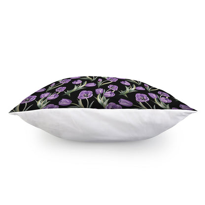 Purple Watercolor Tulip Pattern Print Pillow Cover