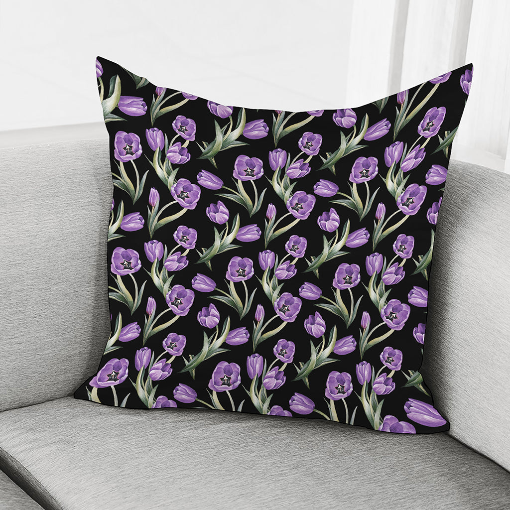 Purple Watercolor Tulip Pattern Print Pillow Cover