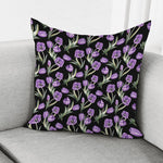 Purple Watercolor Tulip Pattern Print Pillow Cover