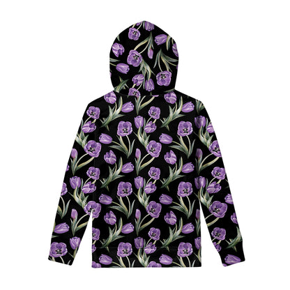 Purple Watercolor Tulip Pattern Print Pullover Hoodie