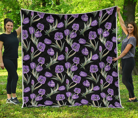 Purple Watercolor Tulip Pattern Print Quilt