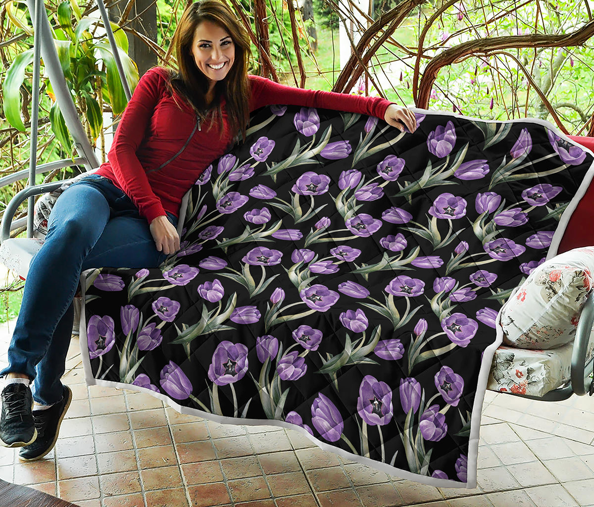 Purple Watercolor Tulip Pattern Print Quilt