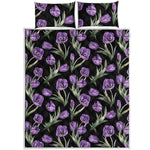 Purple Watercolor Tulip Pattern Print Quilt Bed Set