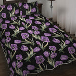 Purple Watercolor Tulip Pattern Print Quilt Bed Set