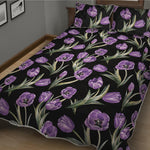Purple Watercolor Tulip Pattern Print Quilt Bed Set