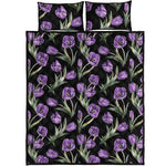 Purple Watercolor Tulip Pattern Print Quilt Bed Set