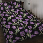 Purple Watercolor Tulip Pattern Print Quilt Bed Set