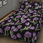 Purple Watercolor Tulip Pattern Print Quilt Bed Set