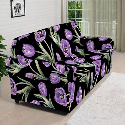 Purple Watercolor Tulip Pattern Print Sofa Cover