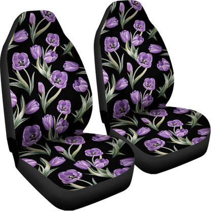 Purple Watercolor Tulip Pattern Print Universal Fit Car Seat Covers