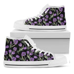 Purple Watercolor Tulip Pattern Print White High Top Shoes
