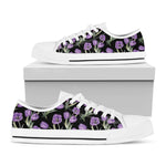 Purple Watercolor Tulip Pattern Print White Low Top Shoes