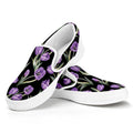 Purple Watercolor Tulip Pattern Print White Slip On Sneakers