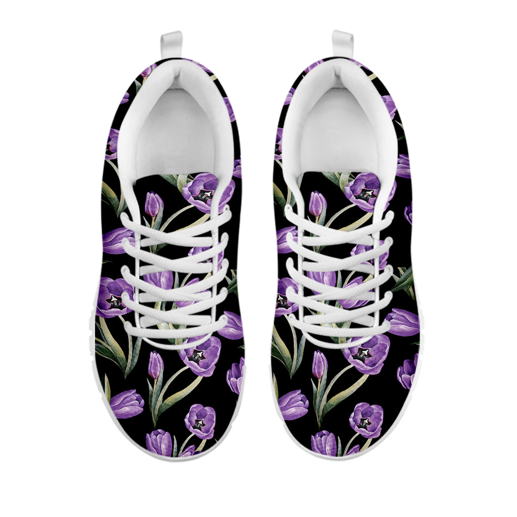 Purple Watercolor Tulip Pattern Print White Sneakers