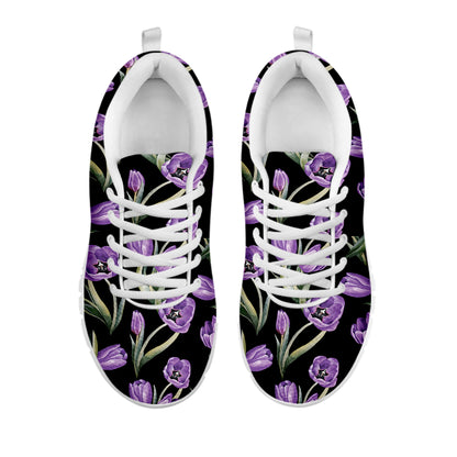 Purple Watercolor Tulip Pattern Print White Sneakers