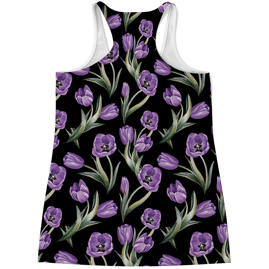 Purple Watercolor Tulip Pattern Print Women's Racerback Tank Top