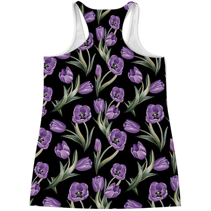 Purple Watercolor Tulip Pattern Print Women's Racerback Tank Top