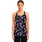Purple Watercolor Tulip Pattern Print Women's Racerback Tank Top