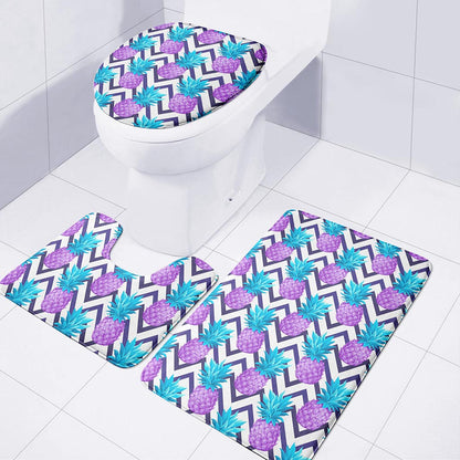 Purple Zig Zag Pineapple Pattern Print 3 Piece Bath Mat Set