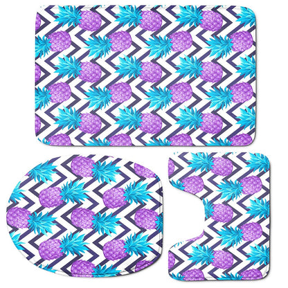 Purple Zig Zag Pineapple Pattern Print 3 Piece Bath Mat Set