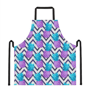 Purple Zig Zag Pineapple Pattern Print Apron