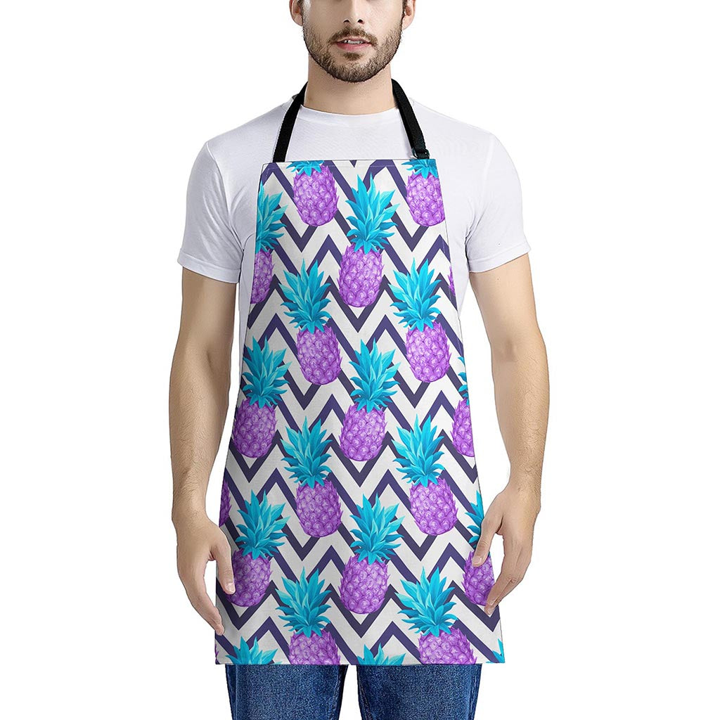 Purple Zig Zag Pineapple Pattern Print Apron