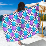 Purple Zig Zag Pineapple Pattern Print Beach Sarong Wrap