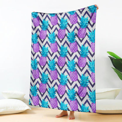 Purple Zig Zag Pineapple Pattern Print Blanket