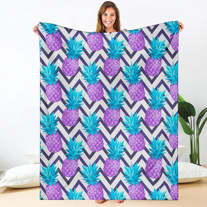 Purple Zig Zag Pineapple Pattern Print Blanket