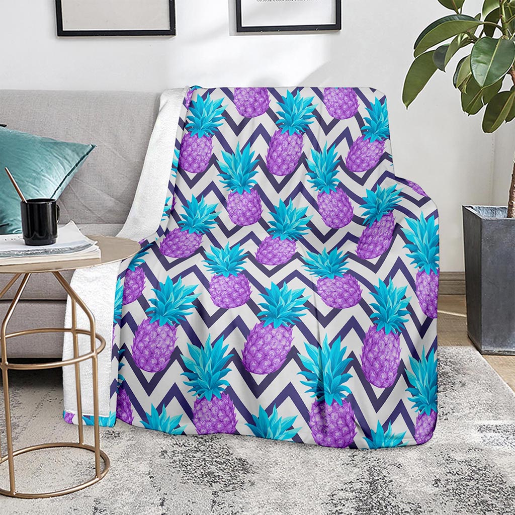 Purple Zig Zag Pineapple Pattern Print Blanket
