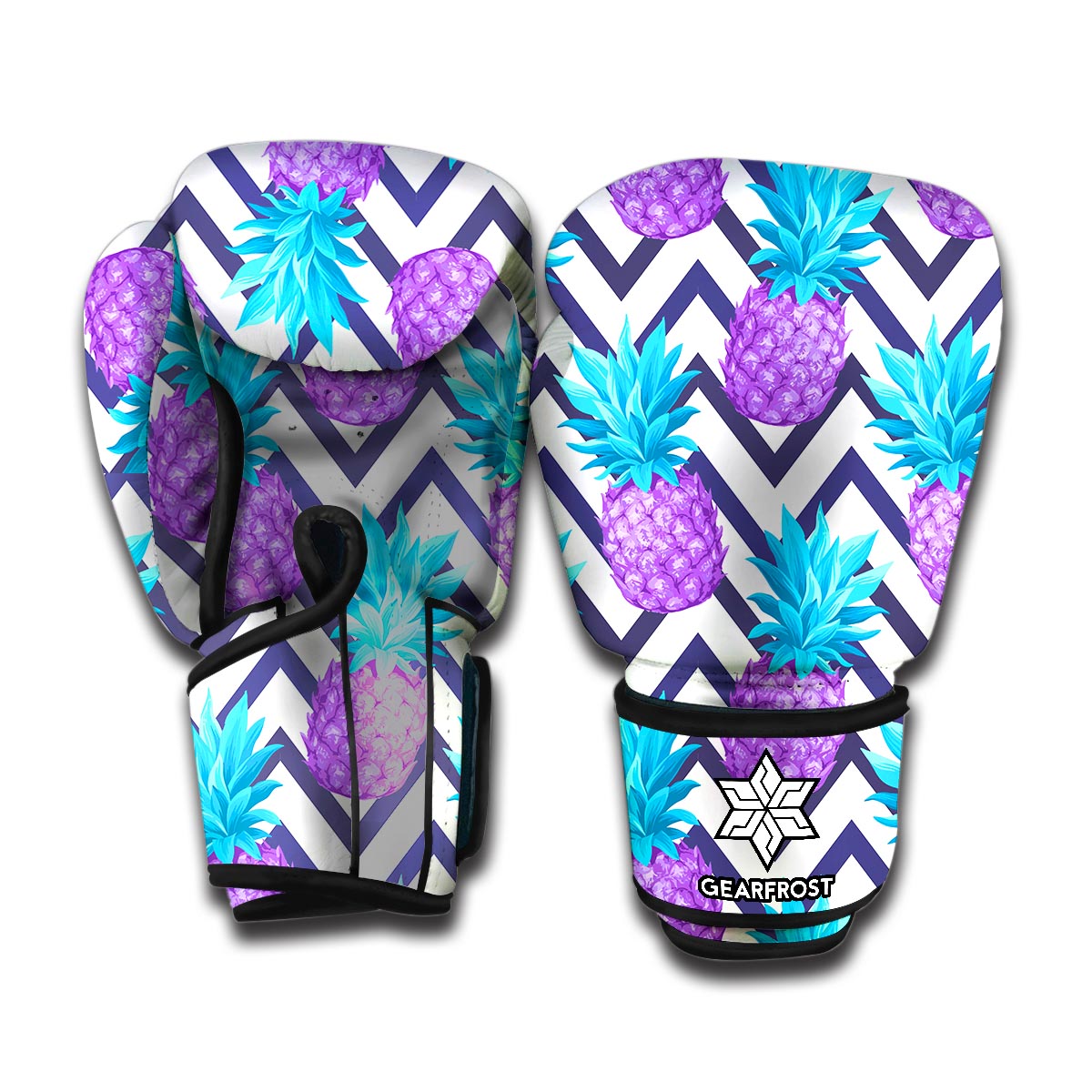 Purple Zig Zag Pineapple Pattern Print Boxing Gloves