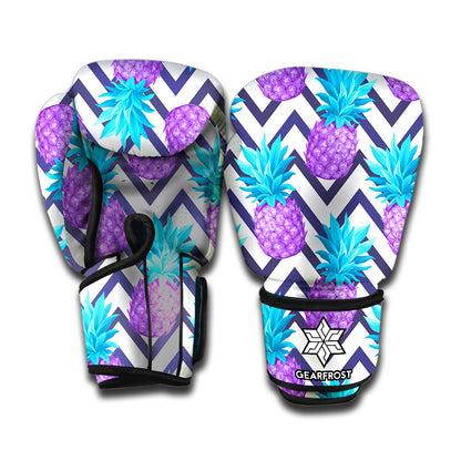 Purple Zig Zag Pineapple Pattern Print Boxing Gloves