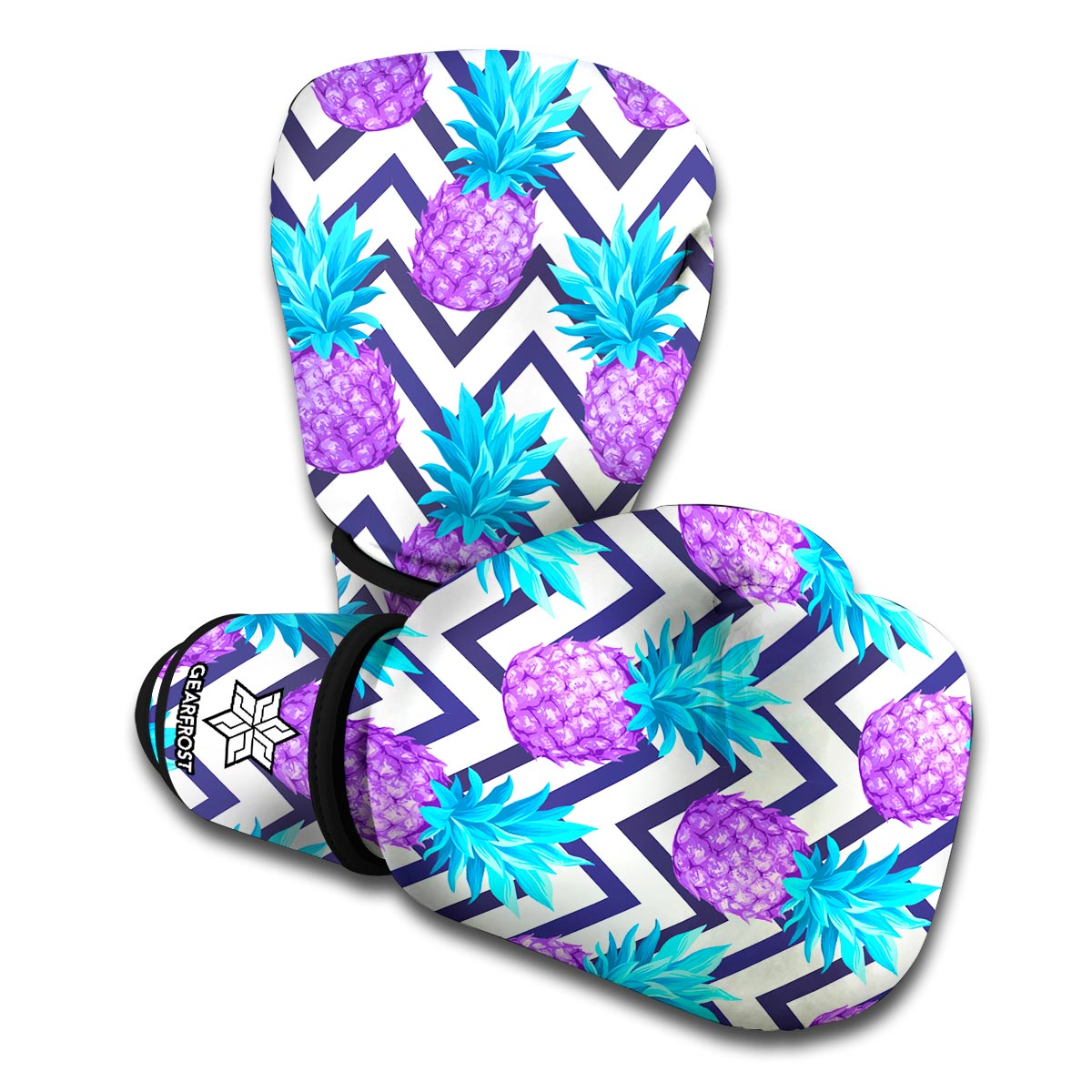 Purple Zig Zag Pineapple Pattern Print Boxing Gloves