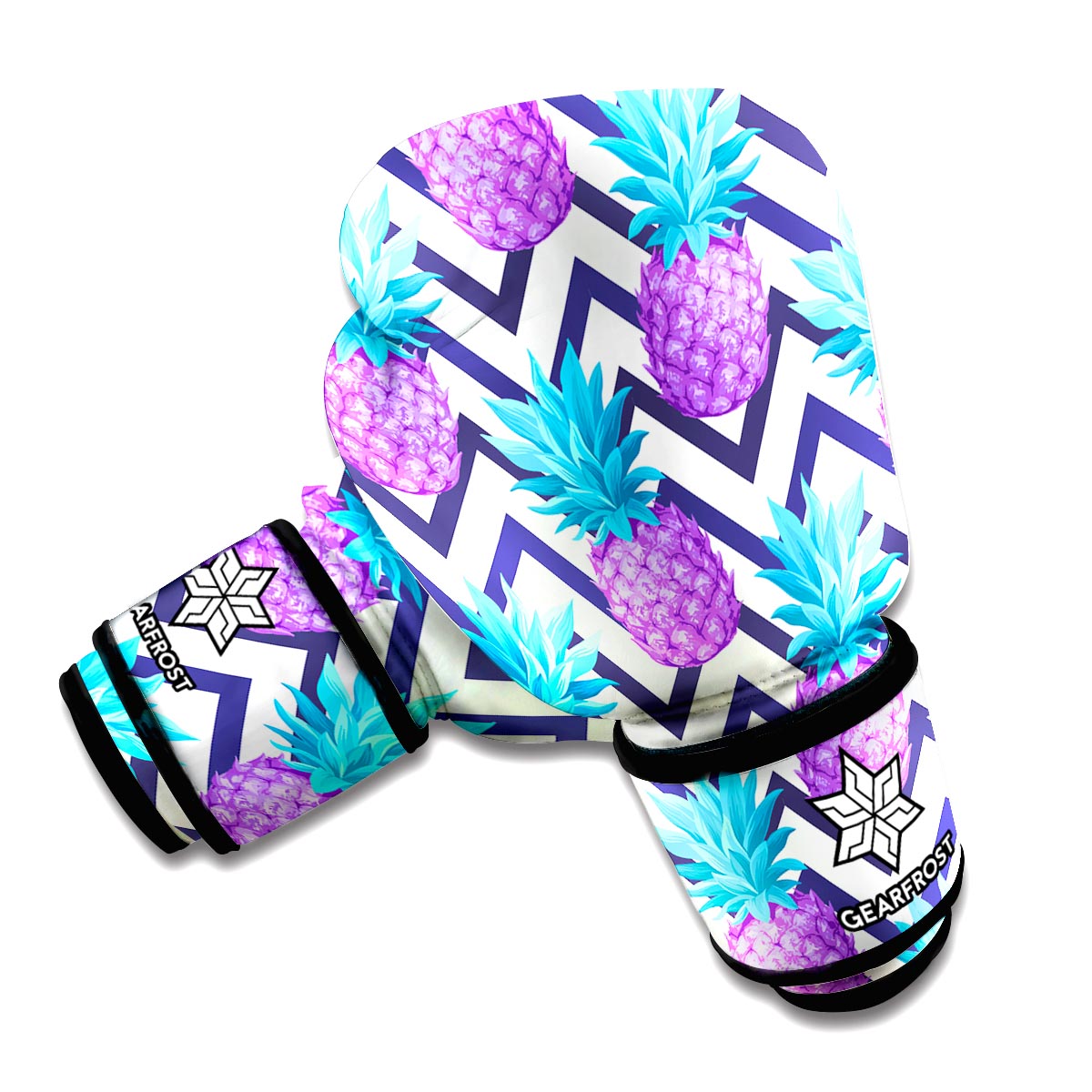 Purple Zig Zag Pineapple Pattern Print Boxing Gloves